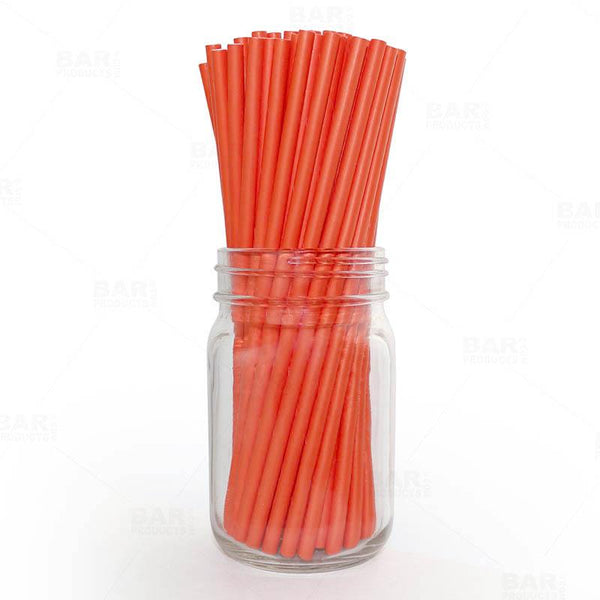 BarConic® "Eco-Friendly" Paper Straws - 7 3/4" Orange - Packs of 100