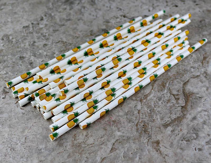 BarConic® "Eco-Friendly" Paper Straws - 7 3/4" Pineapple Design - Packs of 100