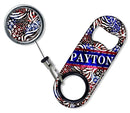 CUSTOMIZABLE Mini Bottle Opener with Retractable Reel - Patriotic Cheetah