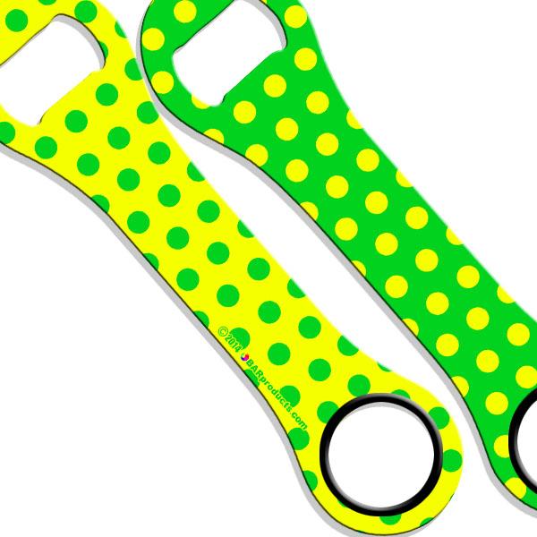 Kolorcoat™ Dog Bone Bottle Opener - Polka Dot - GREEN / YELLOW