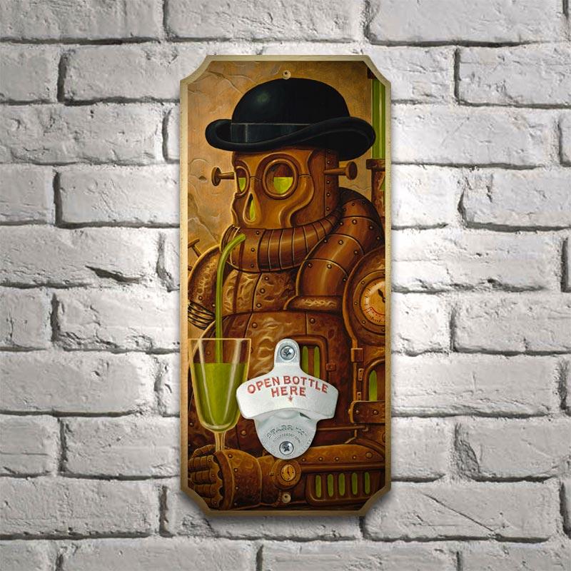 Wood Plaque Wall Mounted Bottle Opener - Absenth