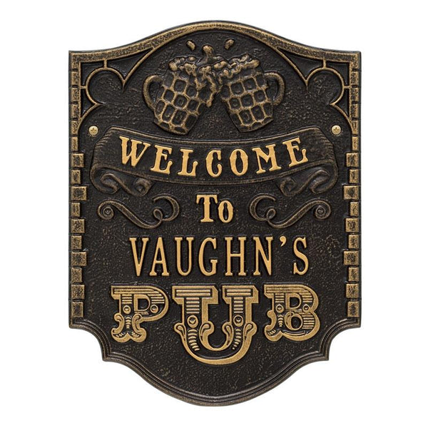 CUSTOMIZABLE Cast Aluminum Plaque - Pub "Welcome" Design