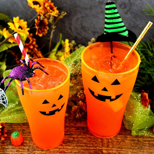 Neon Orange Polycarbonate Cup - Classic Jack O'Lantern - 2 Sizes Available