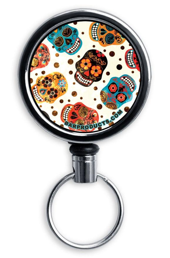 Add Your Name - Mini Bottle Opener with Retractable Reel - Mexican Skulls