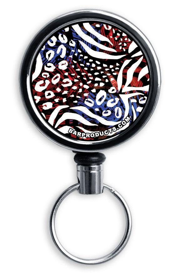 Mirrored Chrome Retractable Reel - Patriotic Cheetah