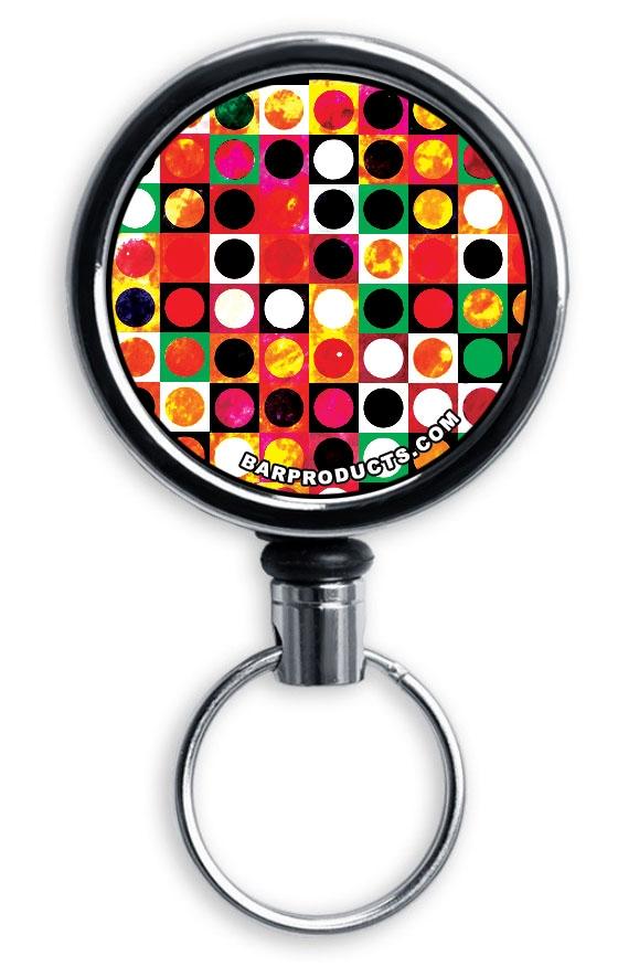 Mirrored Chrome Retractable Reel - Grungy Retro Dots