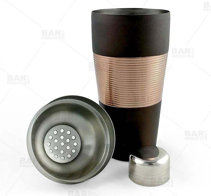 3 piece Cocktail Shaker - Ribbed Espresso / Copper / Stainless Steel - 28 ounce