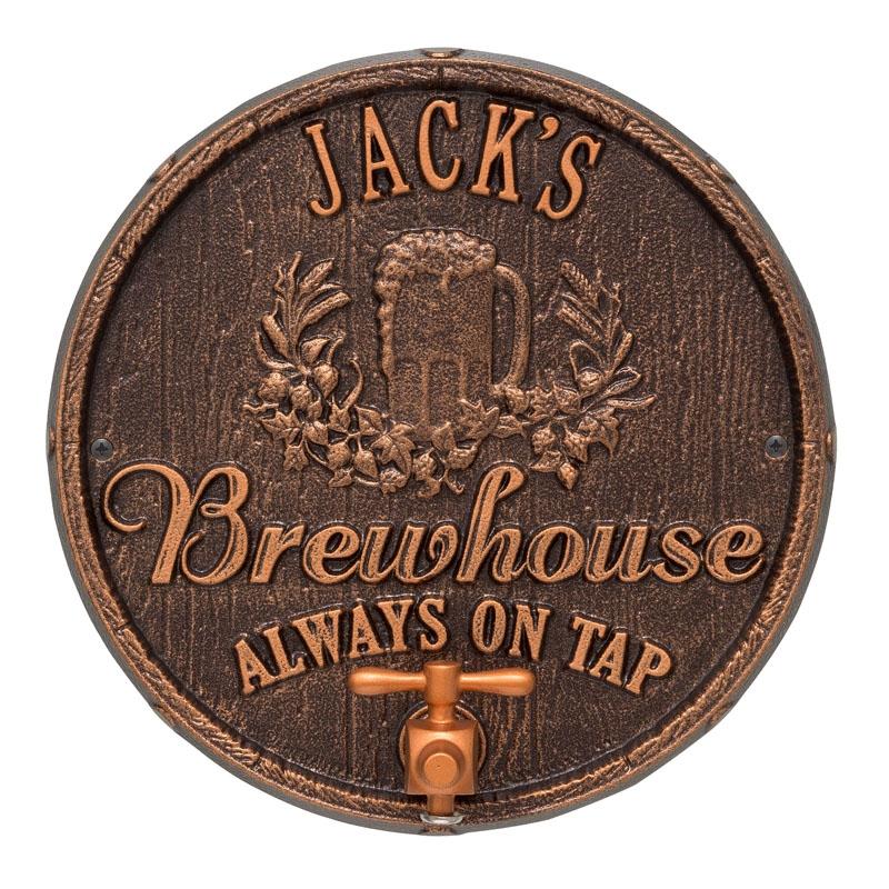 CUSTOMIZABLE Cast Aluminum Plaque (and Bottle Opener) - Oak Barrel Beer Pub Design