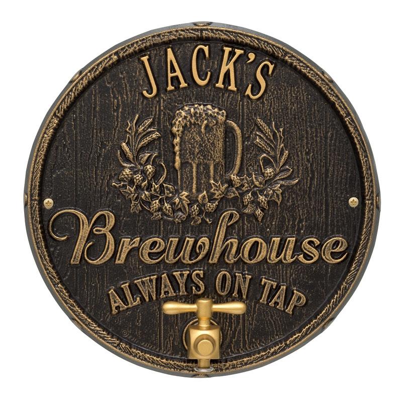 CUSTOMIZABLE Cast Aluminum Plaque (and Bottle Opener) - Oak Barrel Beer Pub Design