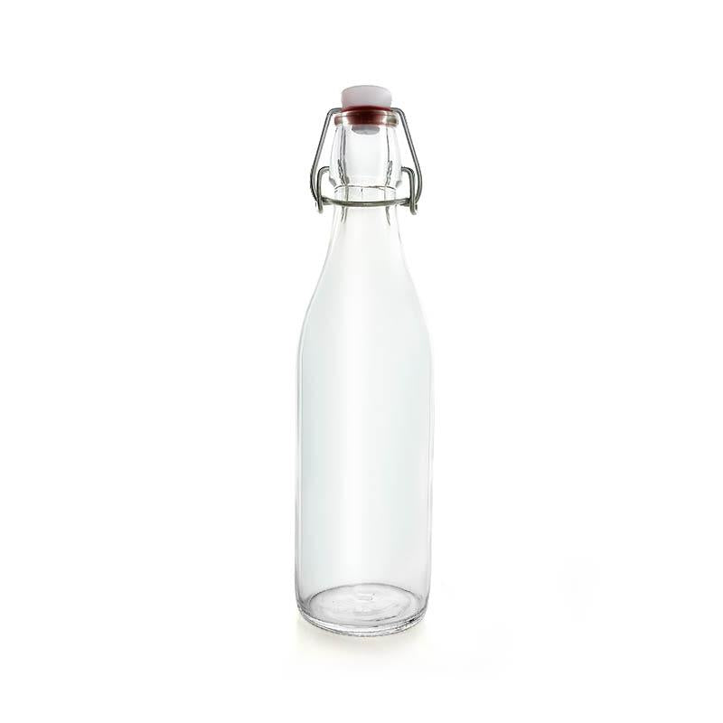 Swing Top Glass Bottle - Clear Round - 1 Liter or 17 ounce