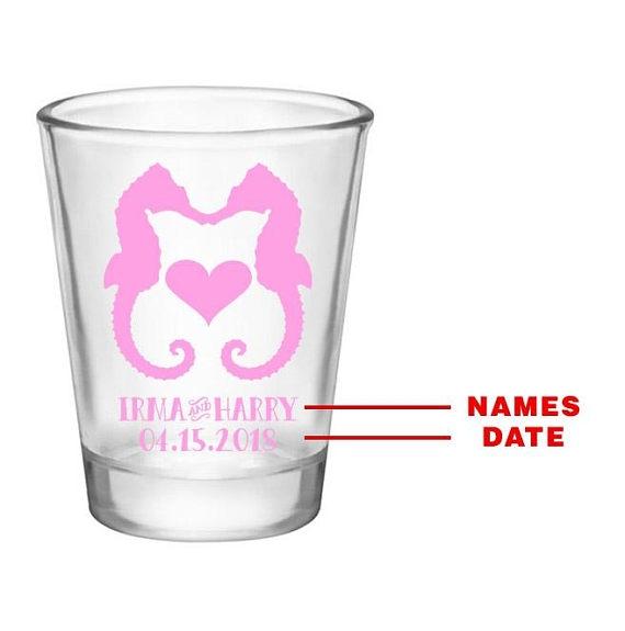 CUSTOMIZABLE Clear Wedding Shot Glass - Seahorse Love - 1.75oz