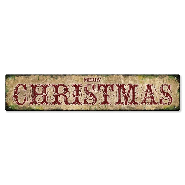 Metal Holiday Bar Sign - 5" x 25" - Merry Christmas