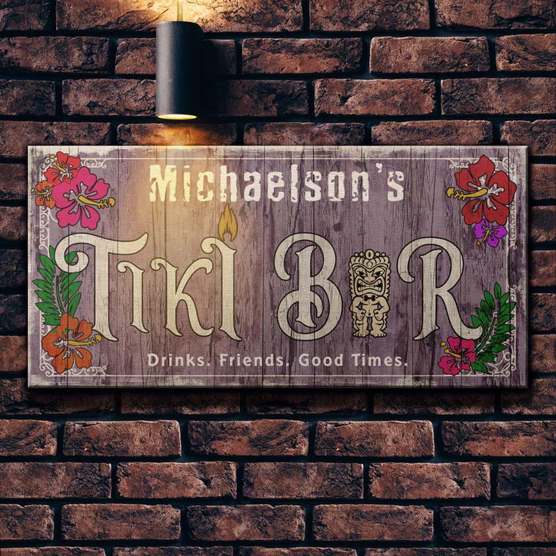 CUSTOMIZABLE Large Plank Sign - 11 3/4" x 23 3/4" - Tiki Purple - Brick Background Light Example