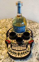 Shot Glass and Bottle Caddy - Sugar Skull Rose