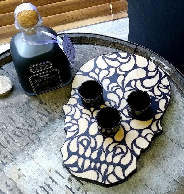 Shot Glass and Bottle Caddy - Elegant Skull