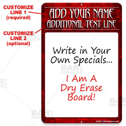 Dry Erase Specials Sign - ADD YOUR NAME - Red Abstract Template