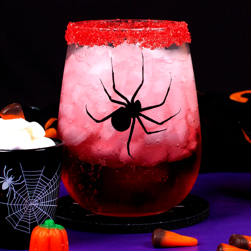 Stemless Wine / Cocktail Glass - Spider Design - 17oz