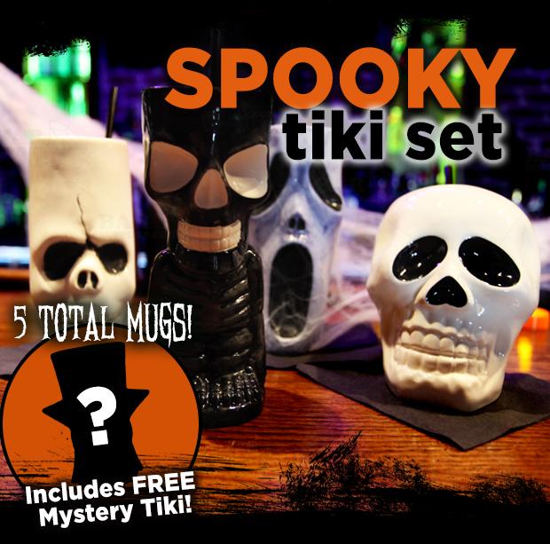  Spooky Tiki Mugs Drinkware Package - Set of 4 + FREE Mystery Tiki