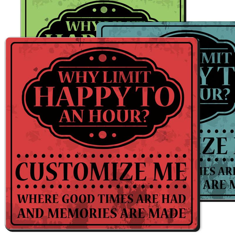 CUSTOMIZABLE Coaster - 3.5in Square Foam - Happy Hour Design