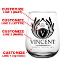 CUSTOMIZABLE - Stemless Wine Glass - 17 ounce - Crest Design 1