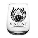 CUSTOMIZABLE - Stemless Wine Glass - 17 ounce - Crest Design 1