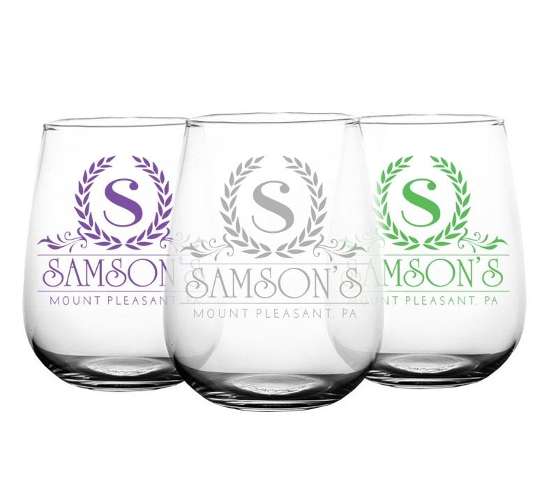 CUSTOMIZABLE - Stemless Wine Glass - 17 ounce - Crest Design 2