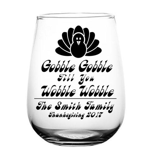 CUSTOMIZABLE - Stemless Wine Glass - 17 ounce -  Gobble Gobble