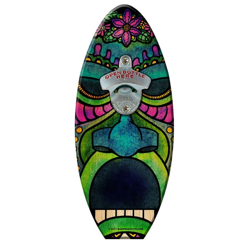 Surfboard Wall Mount Bottle Opener - Mean Tiki Man