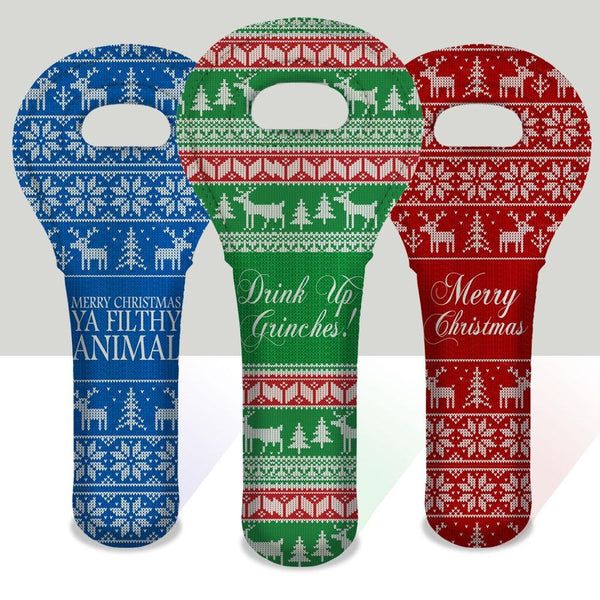 Wine Totes - Ugly Christmas Sweater Series - Several Design Options