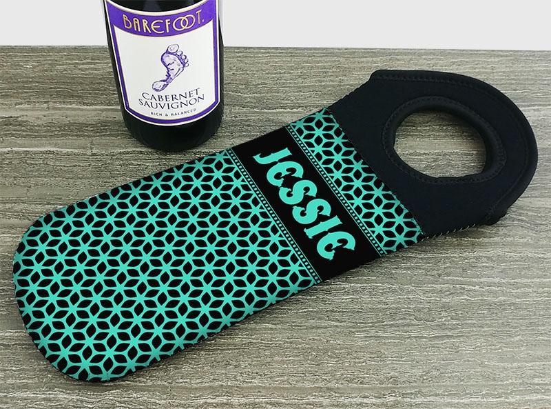 CUSTOMIZABLE Wine Bottle Tote w/ Black Handle - Floral Pattern (Color Options)