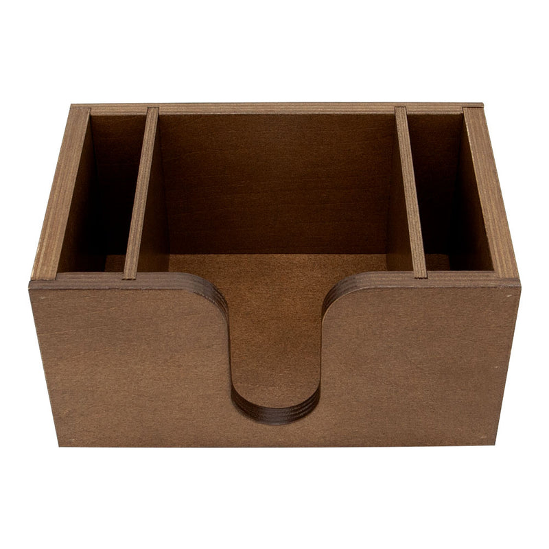 Wood Bar Caddy for Napkins, Straws, & Stirrers - Stained - Empty Front