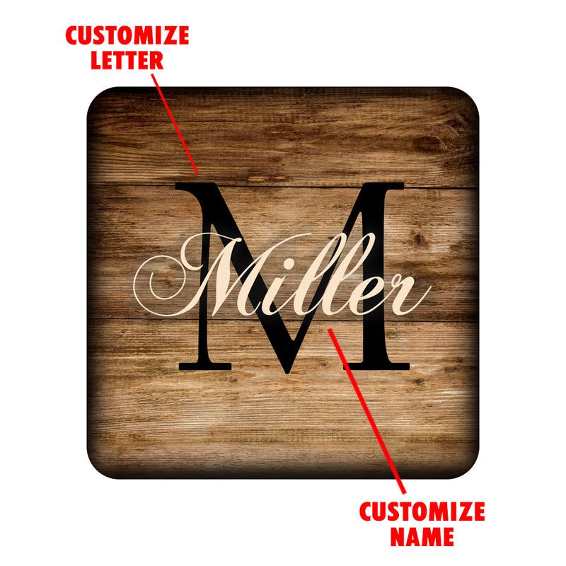 Customizable Wooden Square Coasters - Monogram - Set of 4