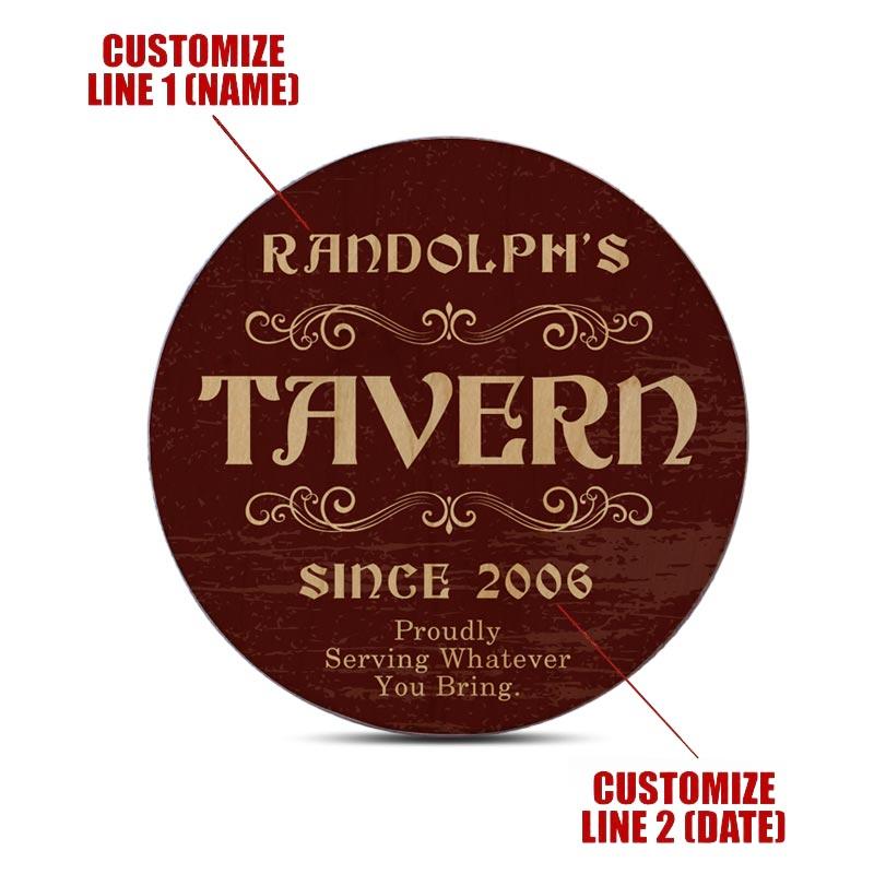 Customizable Wooden Coasters - Tavern Theme - Round - Set of 4