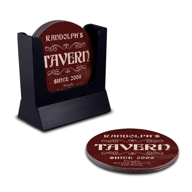 Customizable Wooden Coasters - Tavern Theme - Round - Set of 4