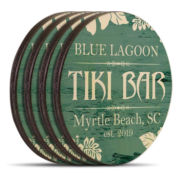 Customizable Wooden Coasters - Tiki Theme - Round - Set of 4