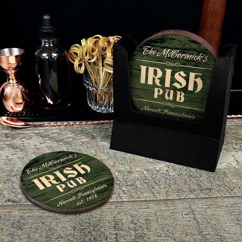 Customizable Wooden Coasters - Irish Theme - Round - Set of 4