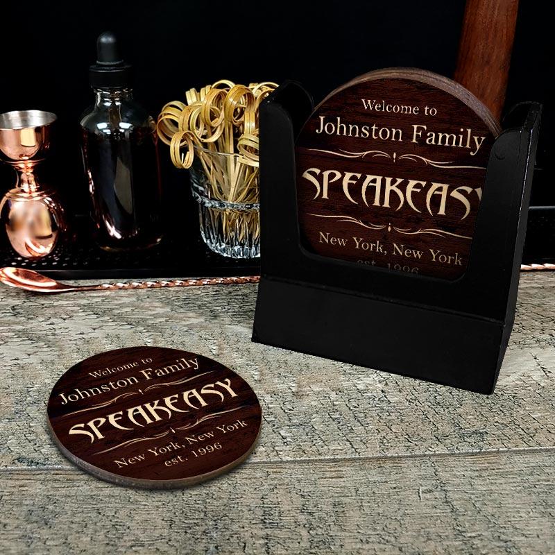 Customizable Wooden Coasters - Speakeasy Theme - Round - Set of 4