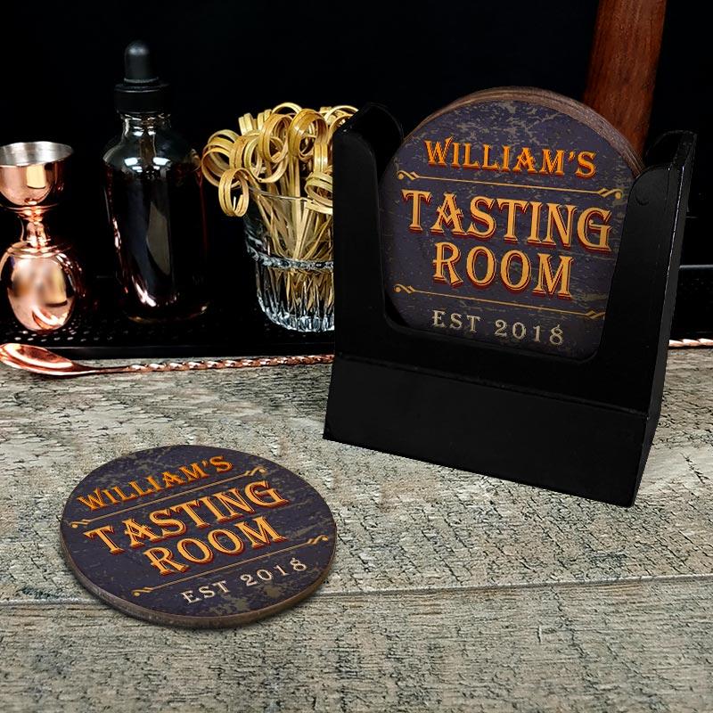 Customizable Wooden Coasters - Tasting Room - Round - Set of 4