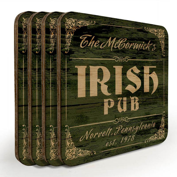 Customizable Wooden Square Coasters - Irish Theme - Set of 4