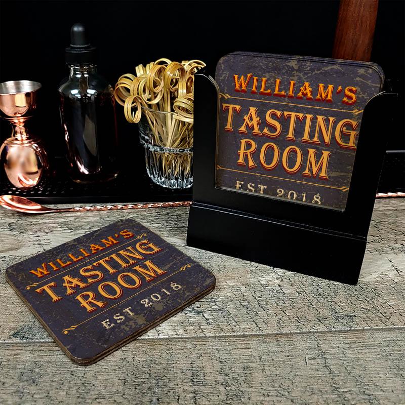 Customizable Wooden Square Coasters - Tasting Room - Set of 4