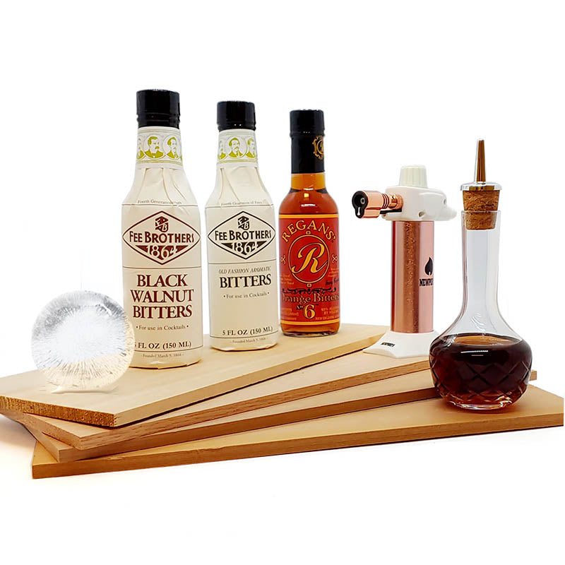 Bitters Kit with Variety Flavored Wood Smoking Planks and Ice Ball Mold