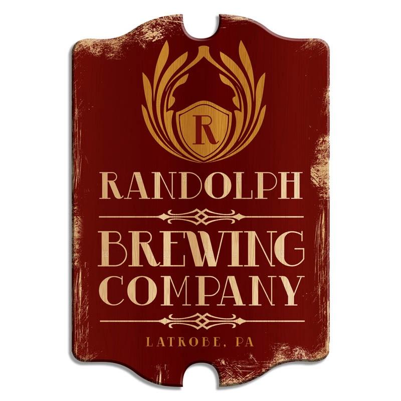 Custom Tavern Shaped Wood Bar Sign - Brewing Company (Red)