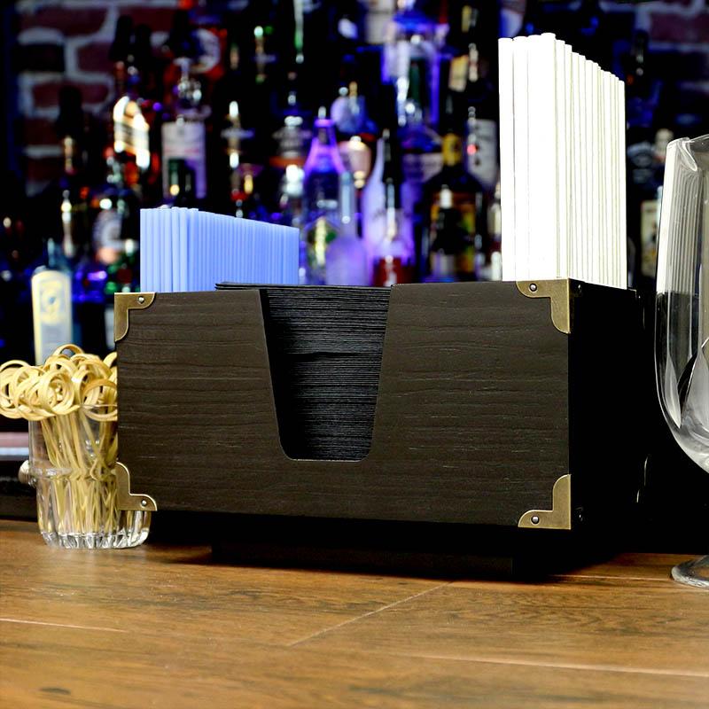 Black Wood Bar Caddy w/ 3 Compartments