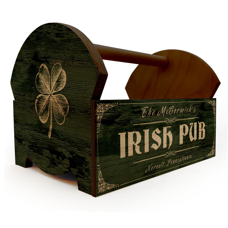 Irish Pub Wooden Condiment Caddy w/ Handle - Customizable