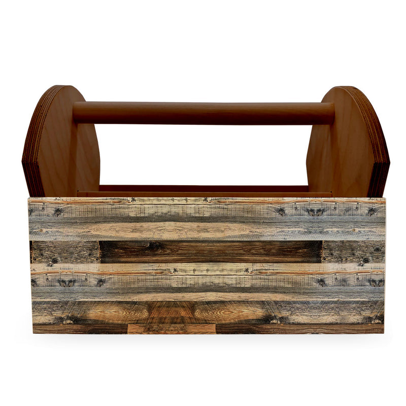 Rustic Wood Planks Wooden Condiment Caddy w/ Handle