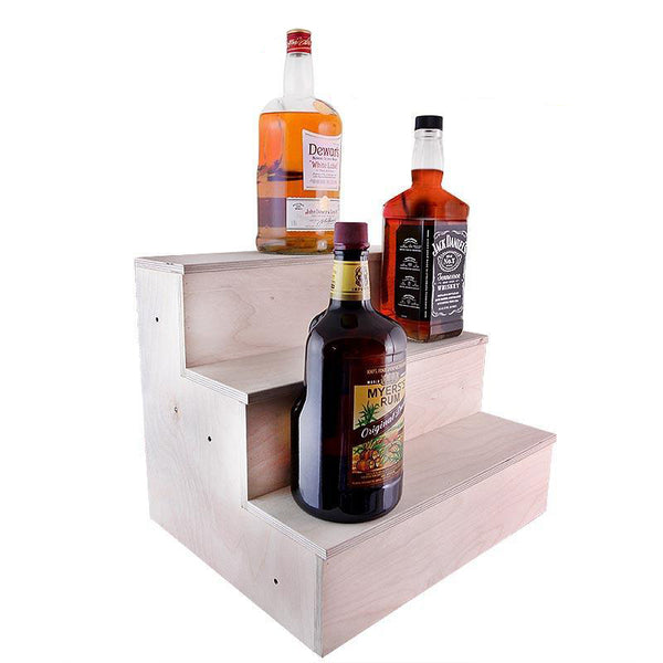 Wooden Liquor Bottle Shelves - Handcrafted in the USA - 3 Tier - Natural - Size Variants