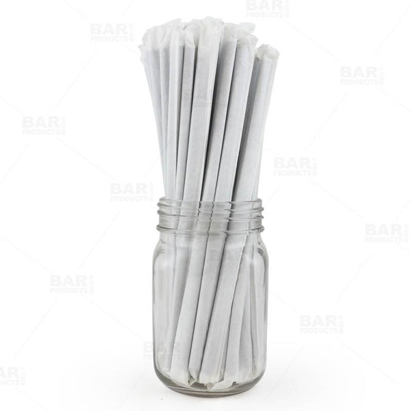 BarConic® "Eco-Friendly" Wrapped Paper Straws - 7 3/4" Solid Black - Packs of 100