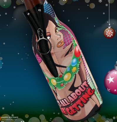 Zipper Bottle Coozies - Xmas Stripper