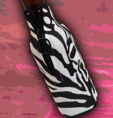 Zipper Style Bottle Coozie -Zebra